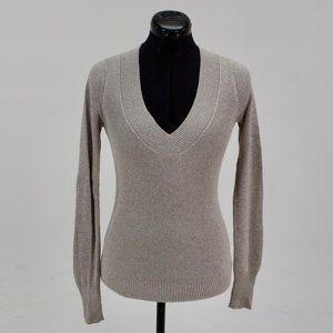 V-Neck Tan Ribbed Sweater